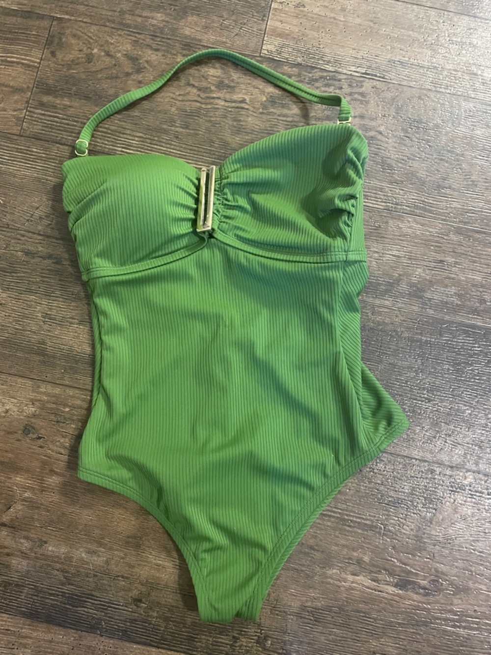 sofia by sofia vergara Green Ribbed One-Piece Swimsuit with Gold Clasp